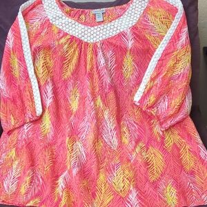Catherines Pink and Yellow Cotton Blouse